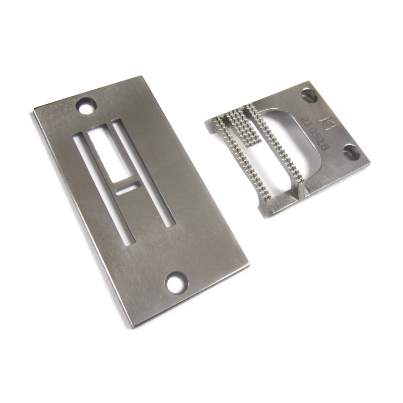 210600 Needle Plate + 210518 Feed Dog — Needle Plate and Feed Dog for Singer / Juki Zigzag Machine 210600 Needle Plate Needle Hole Width : 6.5mm 210518 Feed Dog Teeth Width : 13.5mm Teeth in Mid-row : 9T