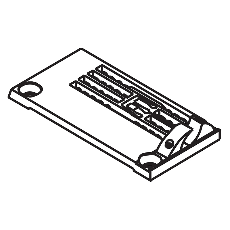 257018D56 Needle Plate with Fabric Guide — Needle Plate with Fabric Guide for Pegasus Coverstitch Machine Fabric guide is adjustable and removable, can be adjusted according to the thickness of the fabric. Suitable for machine: