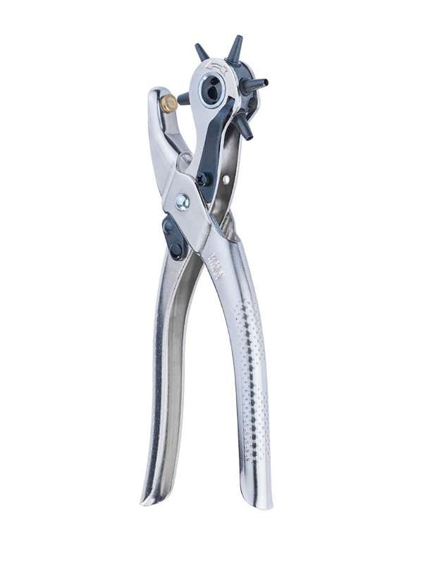 Revolver leather hole punch plier for leather, felt and upholstery fabrics.