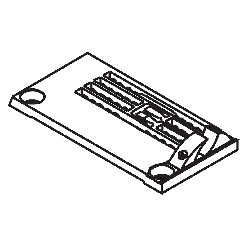 S08723-001D Needle Plate with Fabric Guide — Needle Plate with Fabric Guide for Brother Coverstitch Machine Fabric guide is adjustable and removable, can be adjusted according to the thickness of the fabric. Suitable for machine: