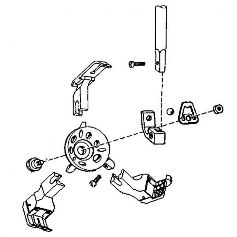 154628-001 Turret Presser Feet Assembly — Turret Presser Feet Assembly 3 presser feet can be installed simultaneously. Allows for the quick change over of presser feet by turning the assembly. *When using this assembly, the height of presser foot bar needs to be adjusted.