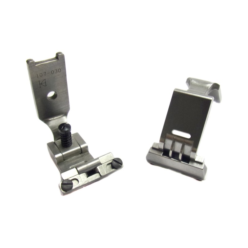 107-030R Tape Attaching Foot with Roller — Tape Attaching Foot with Roller for Singer / Juki Zigzag Machine Elastic tape size can be adjusted. Elastic Tape Size : 3.5 ~ 8mm Needle Hole Width : 7mm Presser Foot Width : 14mm