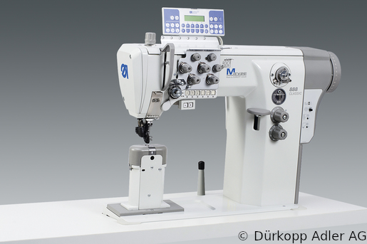 888-460522-M Dürkopp Adler 2-Needle lockstitch post bed wheel feed, needle feed and top driven roller presser also during backtacking, integrated sewing drive sewing machine (0888 990211 002)