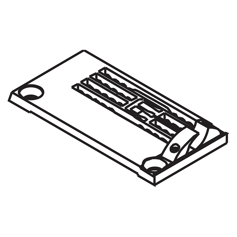14-854D Needle Plate with Fabric Guide — Needle Plate with Fabric Guide for Kansai Special Coverstitch Machine Fabric guide is adjustable and removable, can be adjusted according to the thickness of the fabric. Suitable for machine: