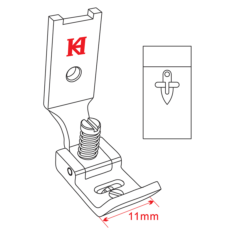 107-253T Presser Foot with Supporting Finger — Presser Foot with Supporting Finger for Singer / Juki Zigzag Machine For extreme soft and thin material. Needle Hole Width : 6.5mm Presser Foot Width: 11mm