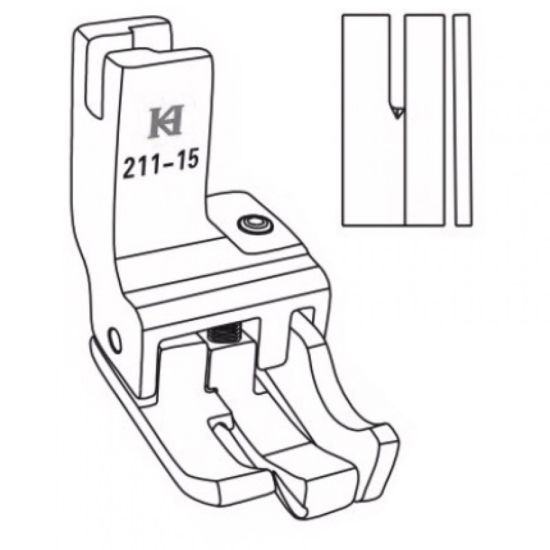 211-15 Dual Compensating Feet — Dual Compensating Feet Enable to obtain 2 different stitching margins without changing presser foot. Adjustable Size: 1/16" & 5/16" Can substitute 1/4" double needle seam.