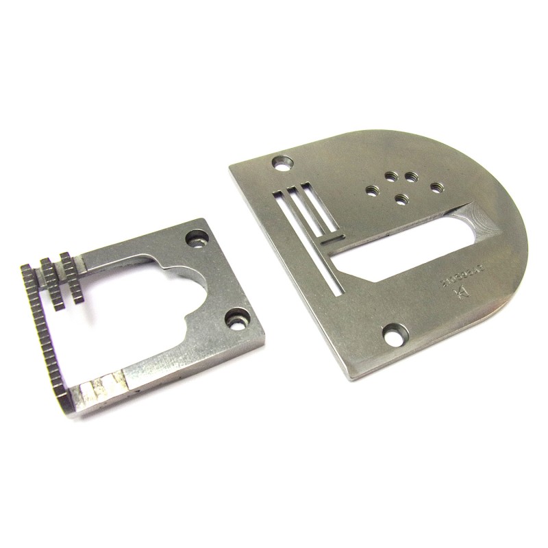 210596A-3 Needle Plate + 210516A-3 Feed Dog — Binding Needle Plate and Feed Dog for Singer / Juki Zigzag Machine (3-roll) 210596A-3 Needle Plate Needle Hole Width: 6mm 210516A-3 Feed Dog Teeth Width : 9.5mm