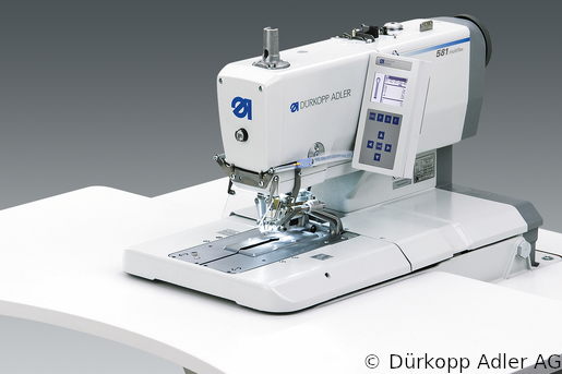 581-312 Dürkopp Adler 1-Needle two thread-chainstitch CNC-controlled buttonholer Clamp- or dog bottom feed and/or clamp-, dog- oder rail top feed (0581 990005 007)